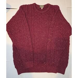 Carraig Donn PURE NEW Irish Wool Cable Knit Fisherman Sweater Red Men Large